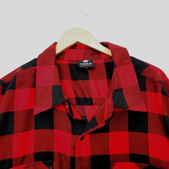 Yago Mens Flannel Shirt Shacket 5XL Button Up Long Sleeve Check Red Black - Picture 3 of 8